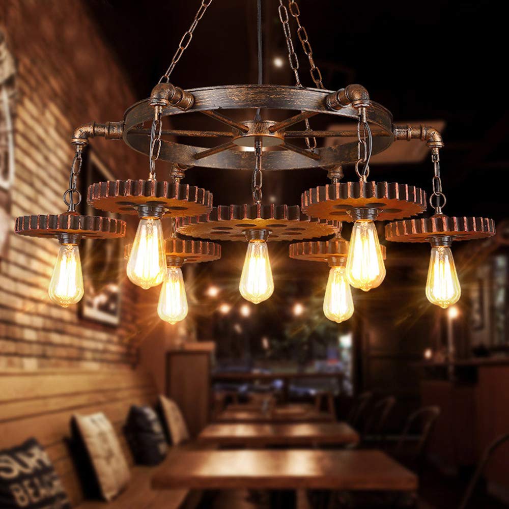 TFcFL Industrial chandelier, 7-Light Vintage Steampunk Style Rustic Pendant Lamp gear Metal ceiling Hanging Lighting Fixture for