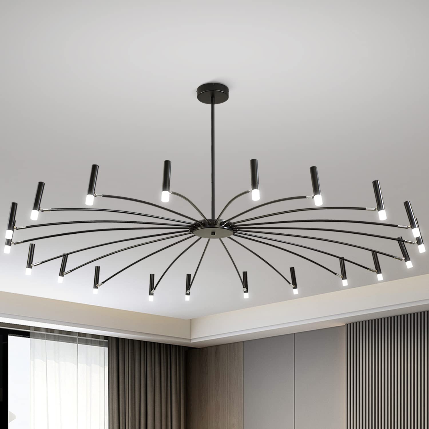 Ziqili LED Black Large chandelier for Dining Room Modern 20-Light ceiling Hanging Light Height Adjustable Pendant Lighting Fixture for