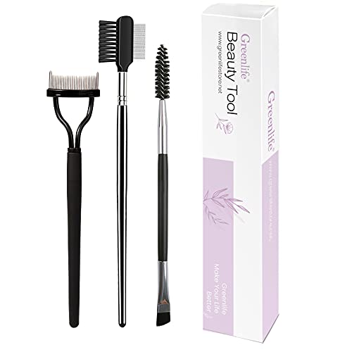 GreenLife 3Pcs Professional Eyelash Comb lash Brush Duo Eyelash Brush Curlers Double-Ended Dual Eyebrow Brush Mascara Spoolie Se