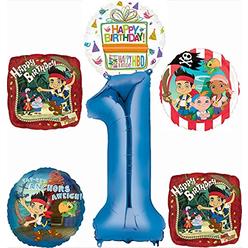 Mayflower Products Jake and the Neverland Pirates Party Supplies 1st Birthday Balloon Bouquet Decorations 6pc set