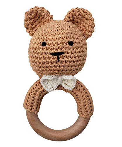 mali wear Natural Crochet Teddy Bear Teether Baby Toy Rattle Forest Friends Amigurumi on Natural Wooden Teething Ring Rattle New Born Phot