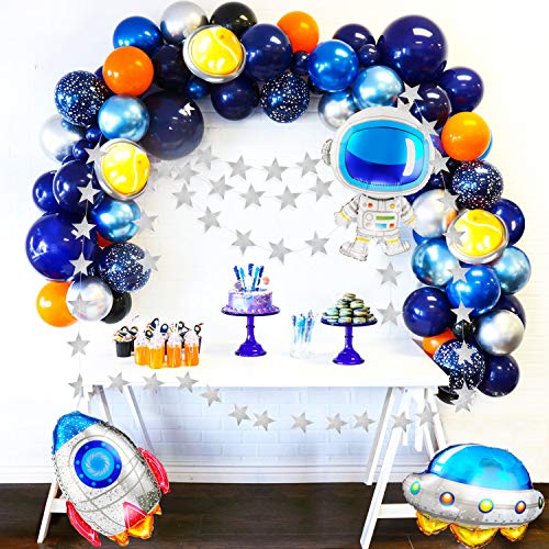JOYYPOP Outer Space Balloon Garland Kit 118Pcs Outer Space Party Decorations with UFO Rocket Astronaut Balloons Sparkling Star G