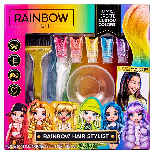 Rainbow High Rainbow Hair Stylist by Horizon Group USA, Includes 5 Vibrant Hair Coloring Gels, 3 Clip-in Extensions for Less-Mes