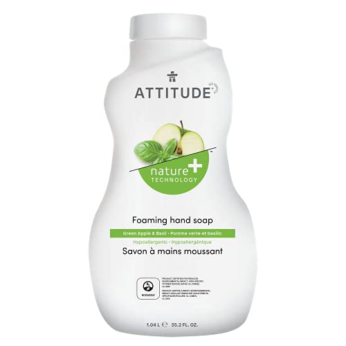 ATTITUDE Hypoallergenic Foaming Hand Soap Refill, Green Apple & Basil, 35.2 Fluid Ounce