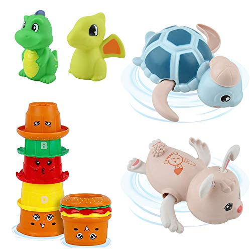 Gizmovine Baby Bath Toys, NO Mold Bath Toy for Toddler Kids Girls Boys, Pool Floating Bathtub Toys Set with 5 Stacking Cups, 2 S
