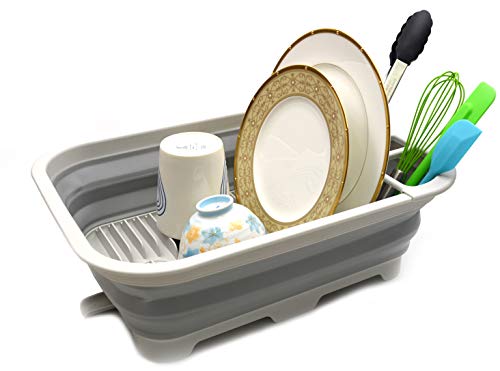 SAMMART 12L (317 gallon) collapsible Dish Drainer with Swivel spout -  Foldable Drying Rack Set - Portable Dinnerware Organizer 