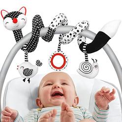 Euyecety Car Seat Toys Baby Toys 0-3 Months Infant Toys Spiral Stroller Toys, Newborn Toys Black and White Baby Toys, High Contrast Baby
