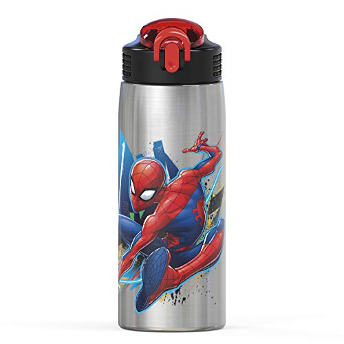 Zak! Designs Zak Designs 27oz Marvel 18/8 Single Wall Stainless Steel Water Bottle with Flip-up Straw Spout and Locking Spout Cover, Durable