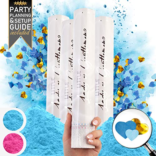 PRIMEPURE Premium Gender Reveal Confetti Cannon - Set of 4 - Gender Reveal Powder Cannon x2 and Heart Shaped Confetti Cannon x2 in Pink or