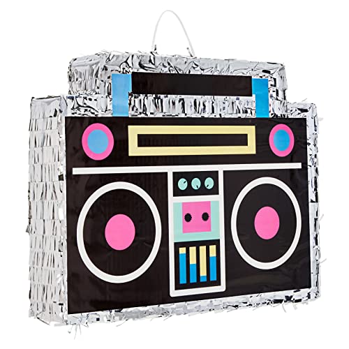 Blue Panda Small 80s Boombox Pinata for Retro Birthday Party Decorations, 90s Hip Hop Theme Supplies (16.5 x 12.8 In)