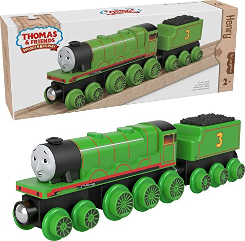 Thomas & Friends Wooden Railway Henry Engine and Coal Car, Push-Along Train Made from Sustainably Sourced Wood for Kids 2 Years
