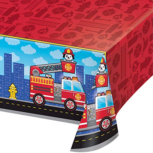 Creative Converting Fire Truck Plastic Tablecloths, 3 ct