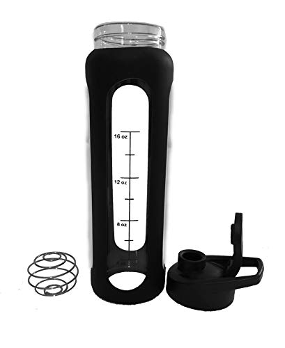 FirePrime Glass Protein Shaker Water Bottle - 24 Oz (Black, 24 oz)
