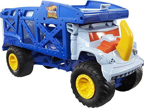 Hot Wheels Monster Trucks Monster Mover Rhino, Toy Car Hauler, Holds 12 1:64 Scale Monster Trucks or 32, with Ramp Launch, Gift