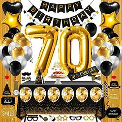 ERTREE 70th Birthday Decorations for Women Or Men Black & Gold, 70 Birthday Party Supplies Gifts for Her ( Him) Including Happy Birthda