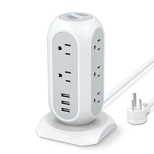 TESSAN Tower Power Strip with 11 Outlets 3 USB Chargers, TESSAN Surge Protector Tower 1875W/15A, 6 Feet Extension Cord with Multiple Ou