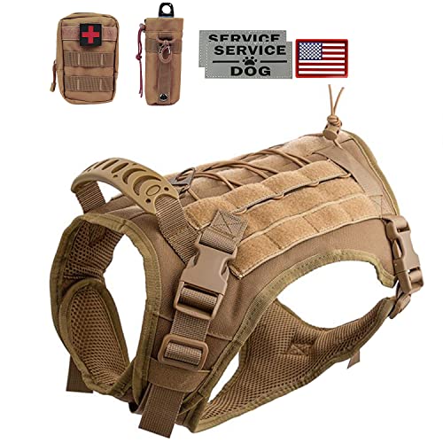 Hanshengday Tactical Dog Vest with Pouch- Training Dog Molle Vest with Handle- K9 Military Dog Harness No Pull Service Dog Vest-