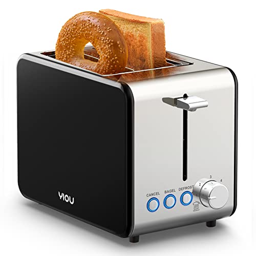 YIOU Toaster 2 Slice Stainless Steel 2 Slice Toaster 1.5 Inch Extra Wide Slots 6 Browning Setting Toaster Bagel Toaster Reheat D