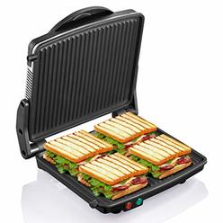 Yabano Panini Press Grill, Yabano Gourmet Sandwich Maker Non-Stick Coated Plates 11" X 9.8", Opens 180 Degrees To Fit Any Type Or Size