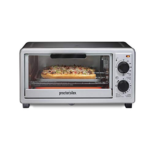 Proctor Silex 4 Slice Countertop Toaster Oven, Multi-Function with Bake, Toast and Broiler, 1100 Watts, 30 min timer and auto-sh