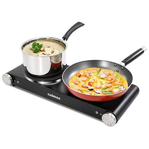 Double Hot Plates, Cusimax 1800W Double Burner, Portable Electric Hot Plate  For Cooking, Countertop Cooktop, Cast Iron Stove, H
