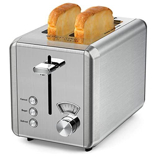 WHALL Toaster 2 Slice, Whall Stainless Steel Toasters With Bagel,Cancel,Defrost Function,Removable Crumb Tray,1.5In Wide Slot,6 Bread