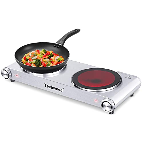 Hot Plate, Techwood Electric Stove Countertop Double Burner For Cooking  Infrared Ceramic 1800W Dual Cooktop With Adjustable Temp