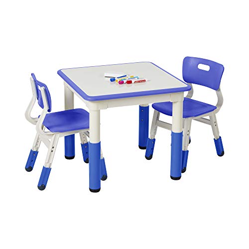ECR4Kids Square Resin Dry-Erase Activity Table with 2 Chairs - Indoor Kids Plastic Adjustable Table and Chair Set for Classrooms