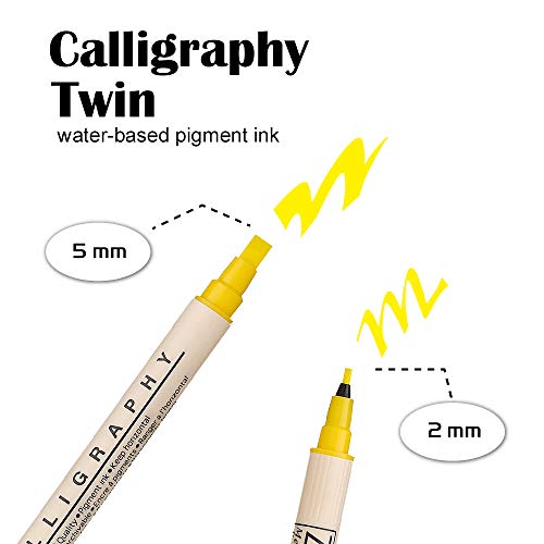 Kuretake ZIG CALLIGRAPHY Pens, 8 Colors set, 2mm & 5mm Dual Tip Markers, AP-Certified, No mess, Photo-Safe, Acid Free, Lightfast