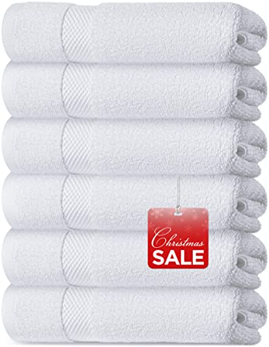 White Classic Luxury White Hand Towels - Soft Circlet Egyptian Cotton | Highly Absorbent Hotel spa Bathroom Towel Collection | 16x30 Inch |