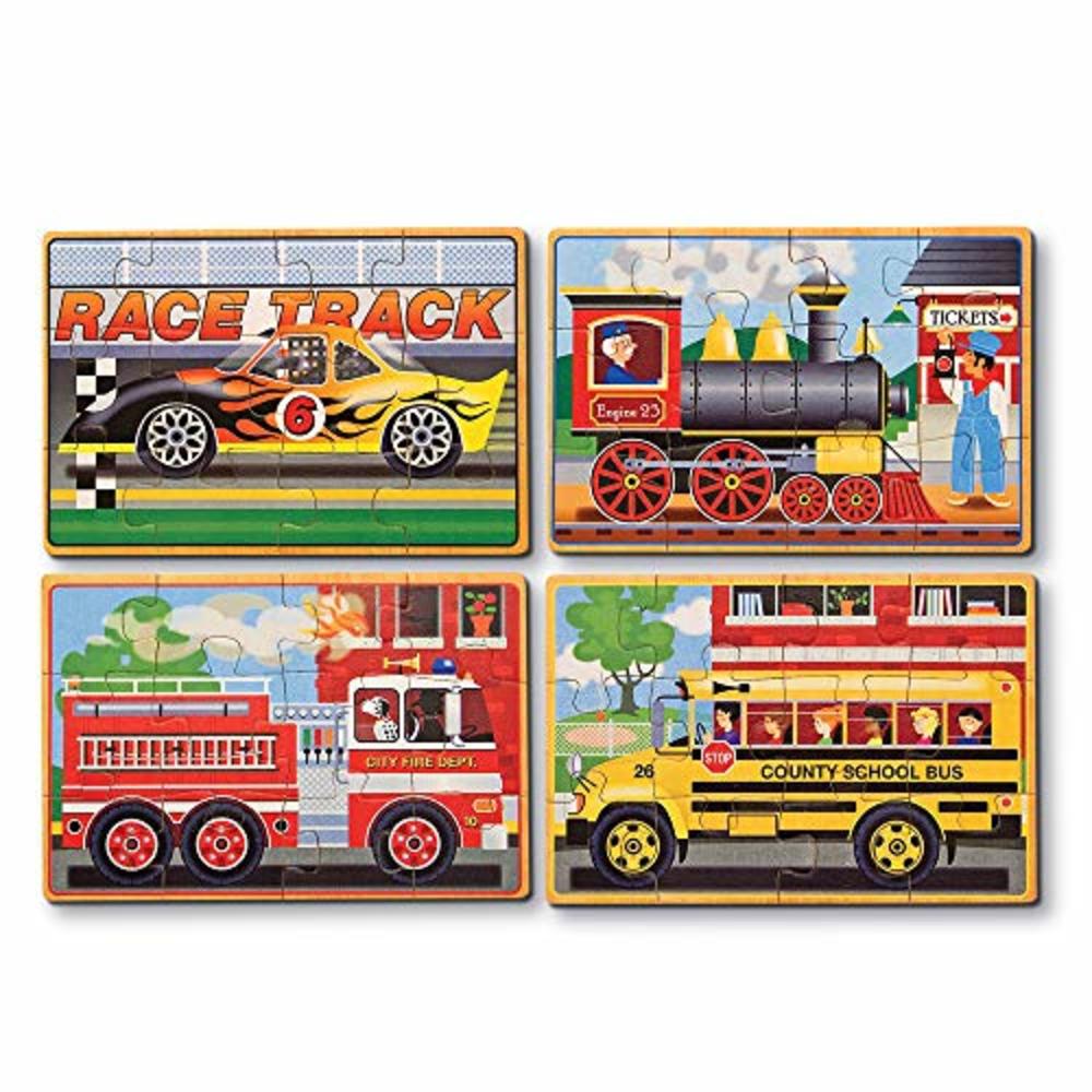 Melissa & Doug Vehicles 4-in-1 Wooden Jigsaw Puzzles in a Storage Box (48 pcs)