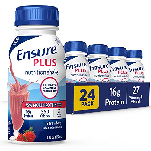 Ensure Plus Nutrition Shake with 16 Grams of High-Quality Protein, Meal Replacement Shakes, Strawberry, 8 Fl Oz, 24 Count