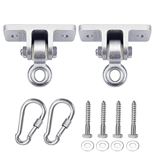 BETOOLL 10000lb Capacity Heavy Duty Swing Hangers for Wooden Sets Playground Porch Indoor Outdoor & Hanging Snap Hooks Silver Se