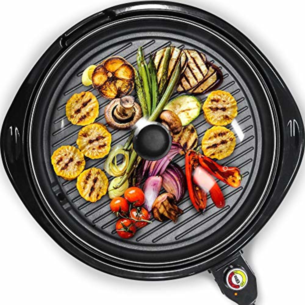 Elite Gourmet Maxi-Matic Smokeless Indoor Electric BBQ Grill with Glass Lid Dishwasher Safe, PFOA-Free Nonstick, Adjustable Temperature, Fast