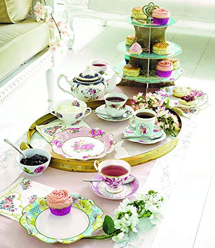Talking Tables Truly Scrumptious Pack of 12 Vintage Floral Paper Afternoon Tea Party Cups Saucer Set For Kids or Adults Birthday
