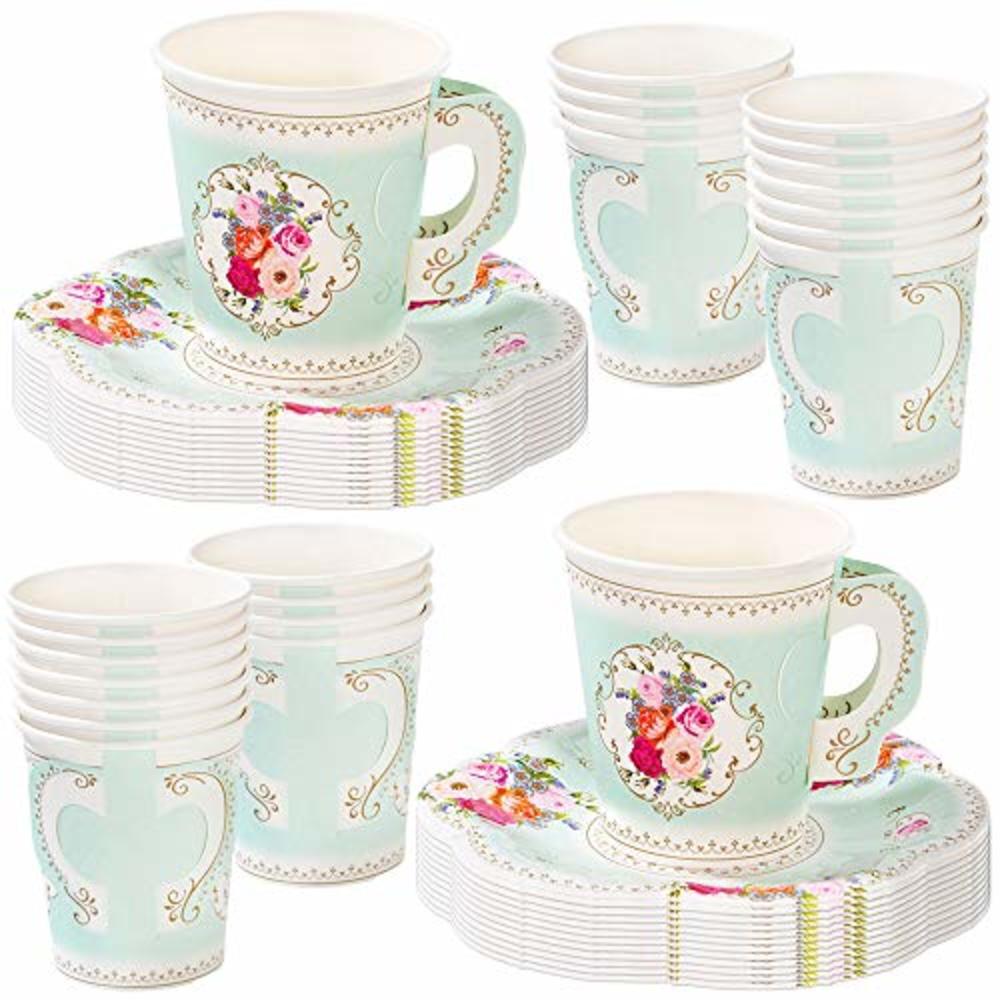 Talking Tables Truly Scrumptious Pack of 12 Vintage Floral Paper Afternoon Tea Party Cups Saucer Set For Kids or Adults Birthday