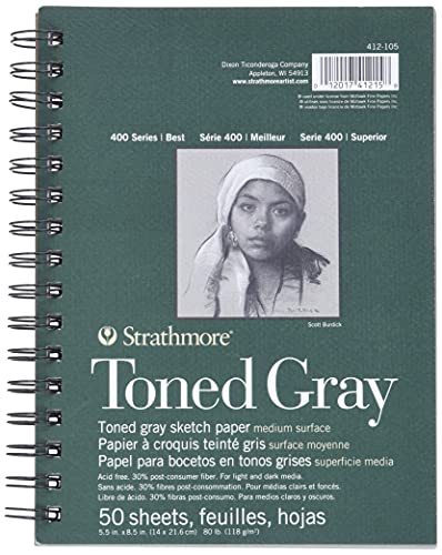 Strathmore Gray Drawing 400 Series Toned Sketch Pad, 5.5"x8.5", 50 Sheets