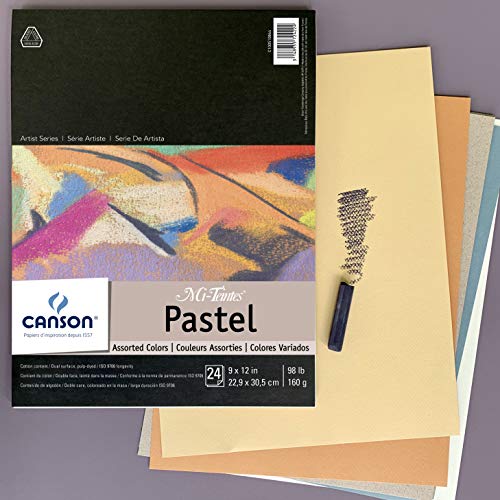CANSON Mi-Teintes Pastel Pad, Assorted Colors 9"X12" Fold Over (100510864) , White