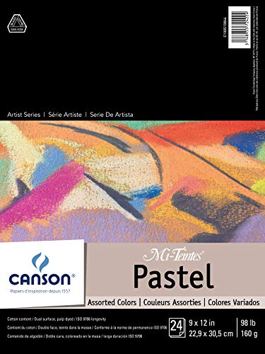 CANSON Mi-Teintes Pastel Pad, Assorted Colors 9"X12" Fold Over (100510864) , White