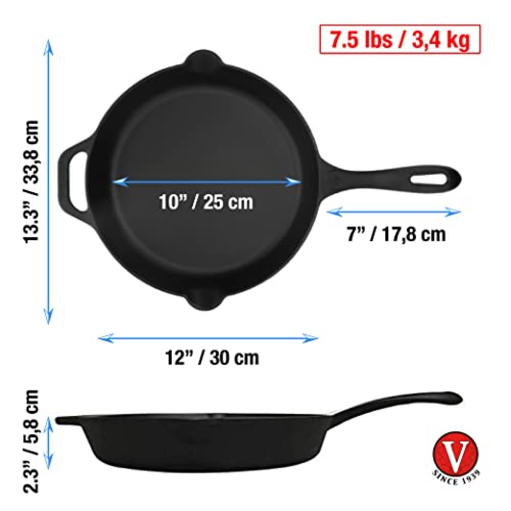 Victoria Cast Iron Skillet Large Frying Pan with Helper Handle Seasoned with 100% Kosher Certified Non-GMO Flaxseed Oil, 12 Inch
