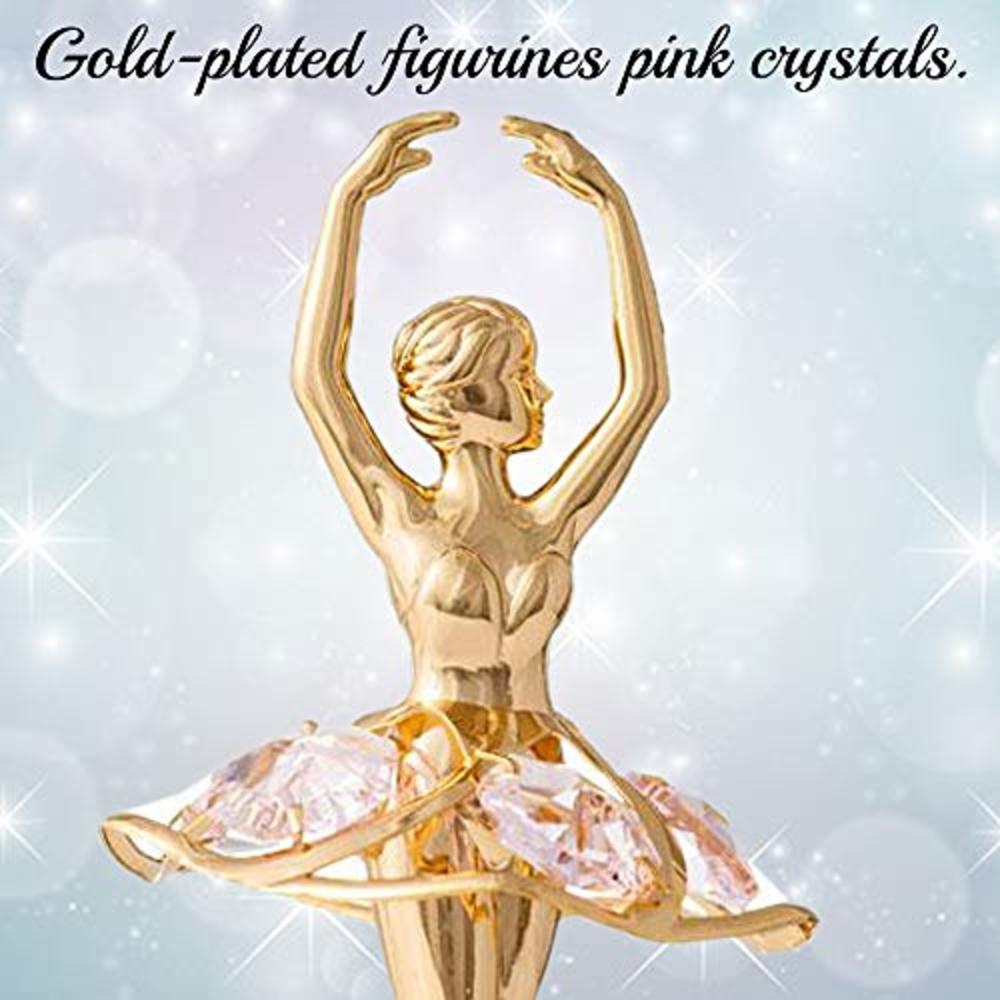 Matashi 24k Gold Plated Ballet Dancer Wind-Up Music Box with Pink Crystals, Home Bedroom Decor Tabletop Ornaments Gift for Music