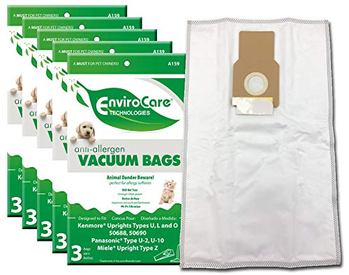 EnviroCare Replacement Anti-Allergen Vacuum Bags for Kenmore 50688 and 50690, L, and O, Panasonic Type U-2, U-10 Uprights 15 Pac