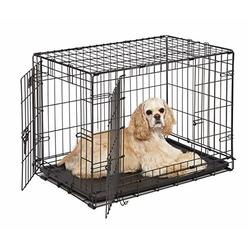 MidWest Homes for Pe Dog Crate MidWest ICrate 30 Inch Double Door Folding Metal Dog Crate w/ Divider Panel, Floor Protecting Feet & Leak Proof Dog Tr