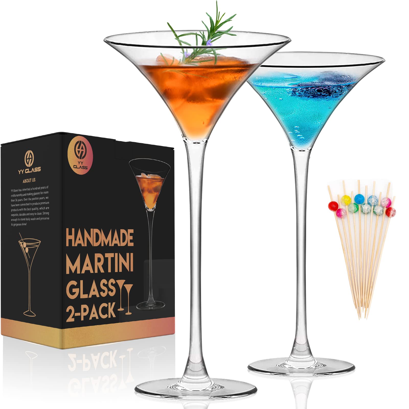 YY Martini glasses Set of 2 - 85oz Bar glasses, crystal Tall coupe cocktail glass with Stem for Martini, Manhattan, Margarita &