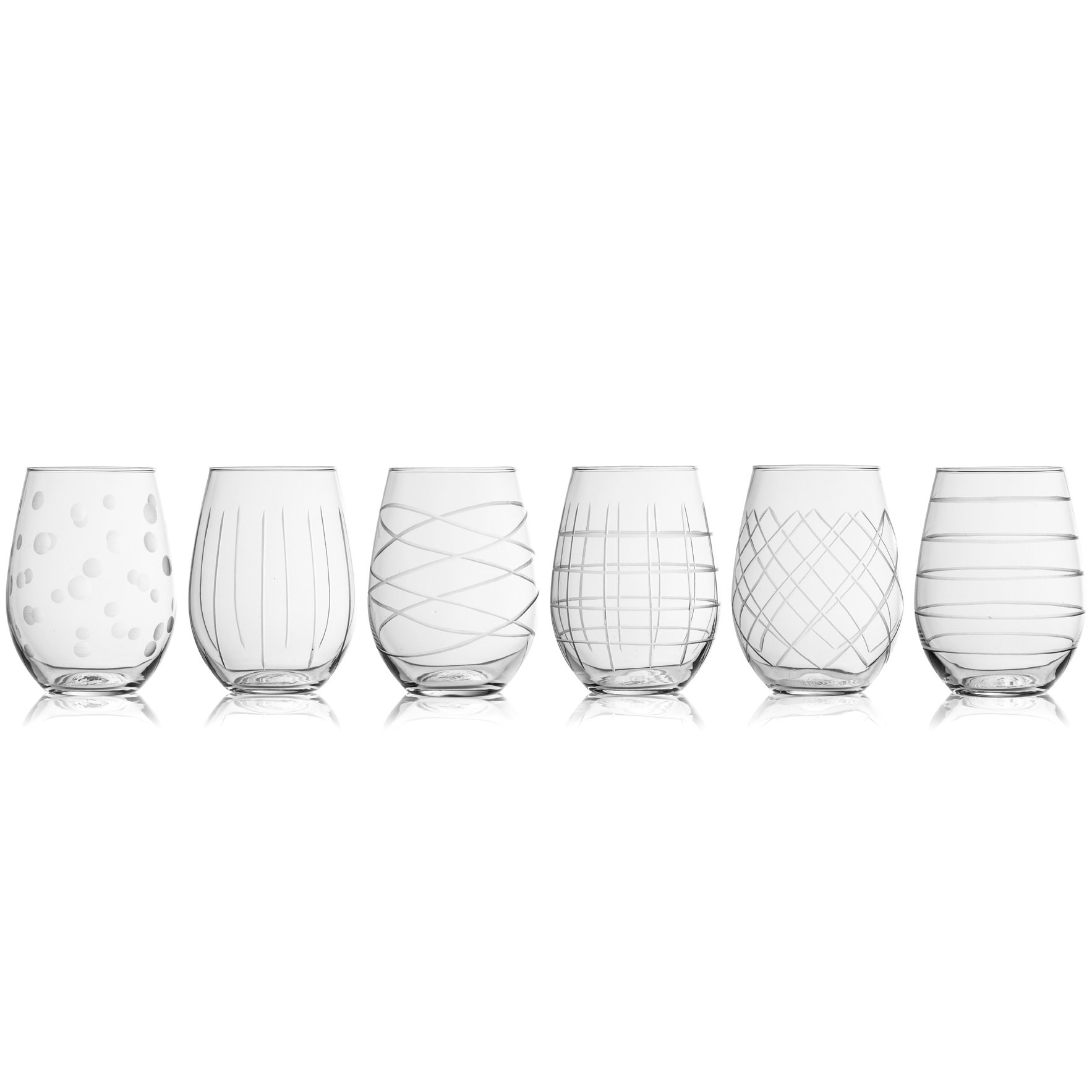 Fifth Avenue crystal glasses Medallion Stemless Wine goblets, 6 count (Pack of 1), clear