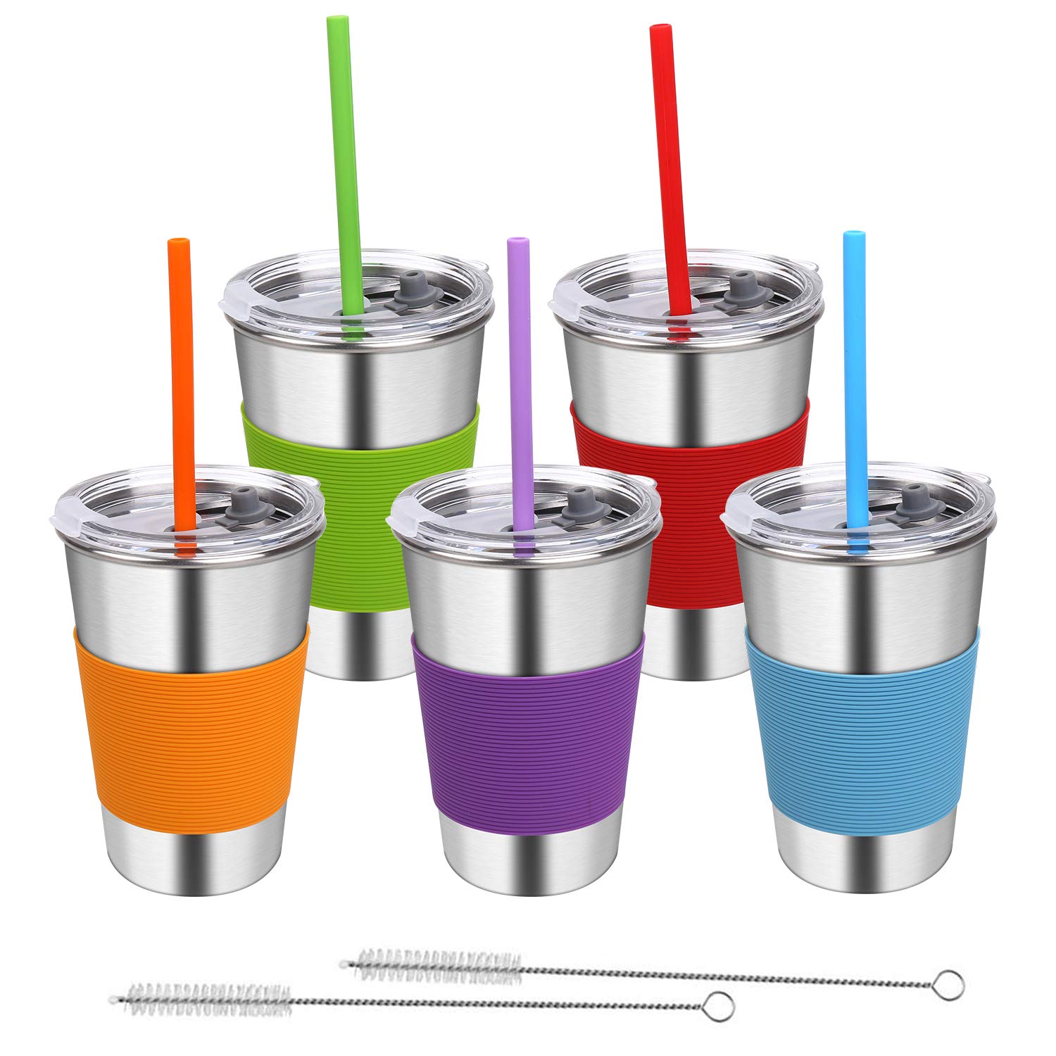 Rommeka Stainless Steel cups with Lids, 5 Pack Drinking glasses 16oz Spill  Proof Metal Tumbler Kids Sippy cups for Toddlers and