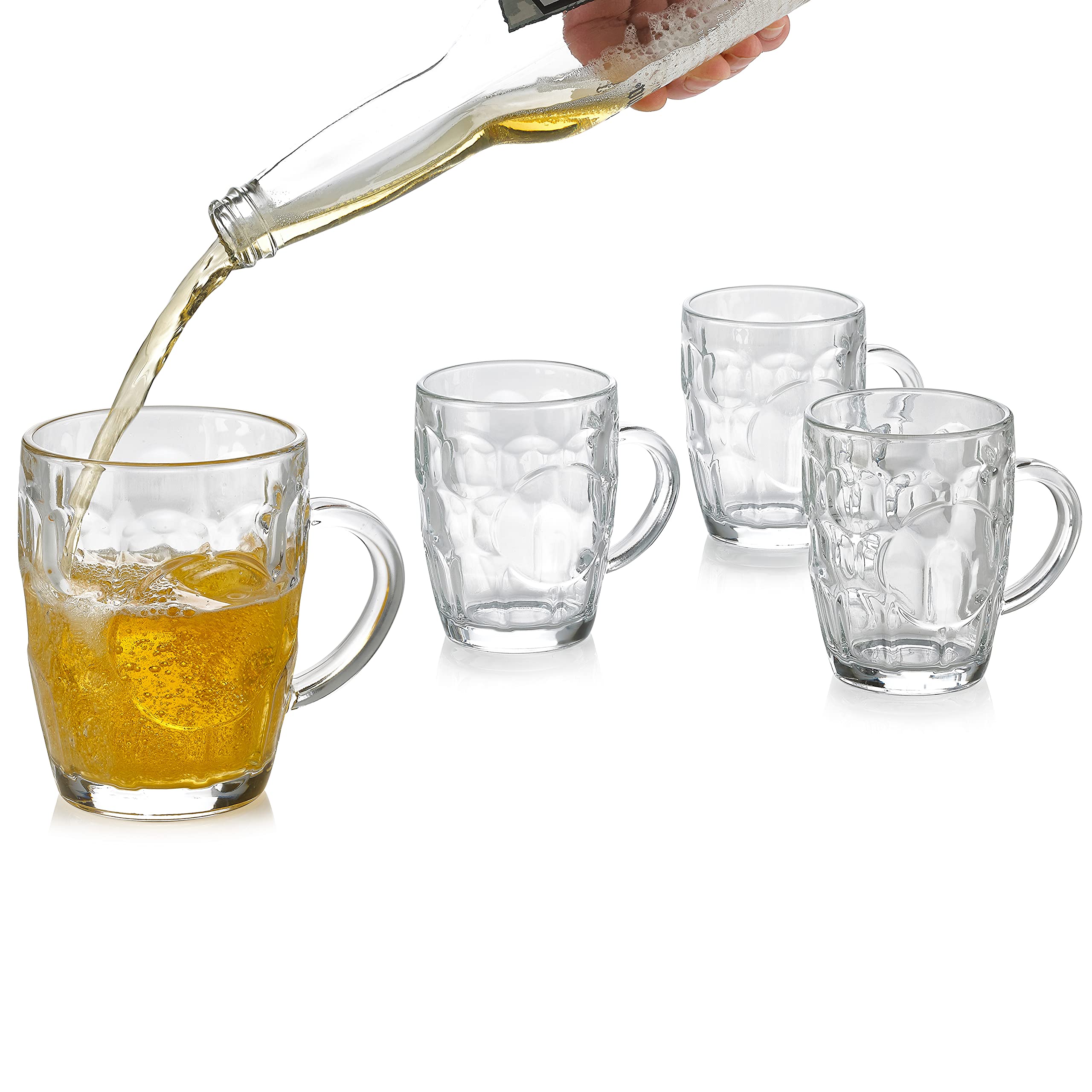 PARNOO Dimple Stein Beer Mug, glass Beer Mugs with Handles, Freezable Beer glasses, Beer Mug Set