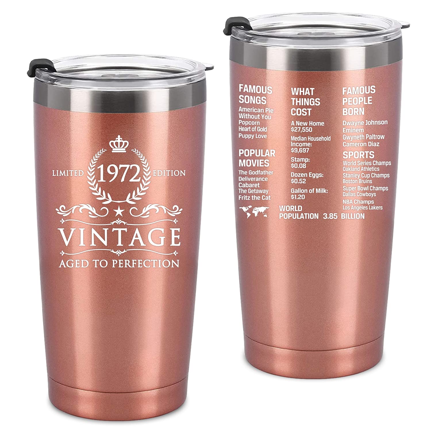 Greatingreat 1972 50th Birthday gift for Women and Men - 50th gifts for Parents - 50th class Reunion - Mom Dad Wife Husband Present - 20oz Tu