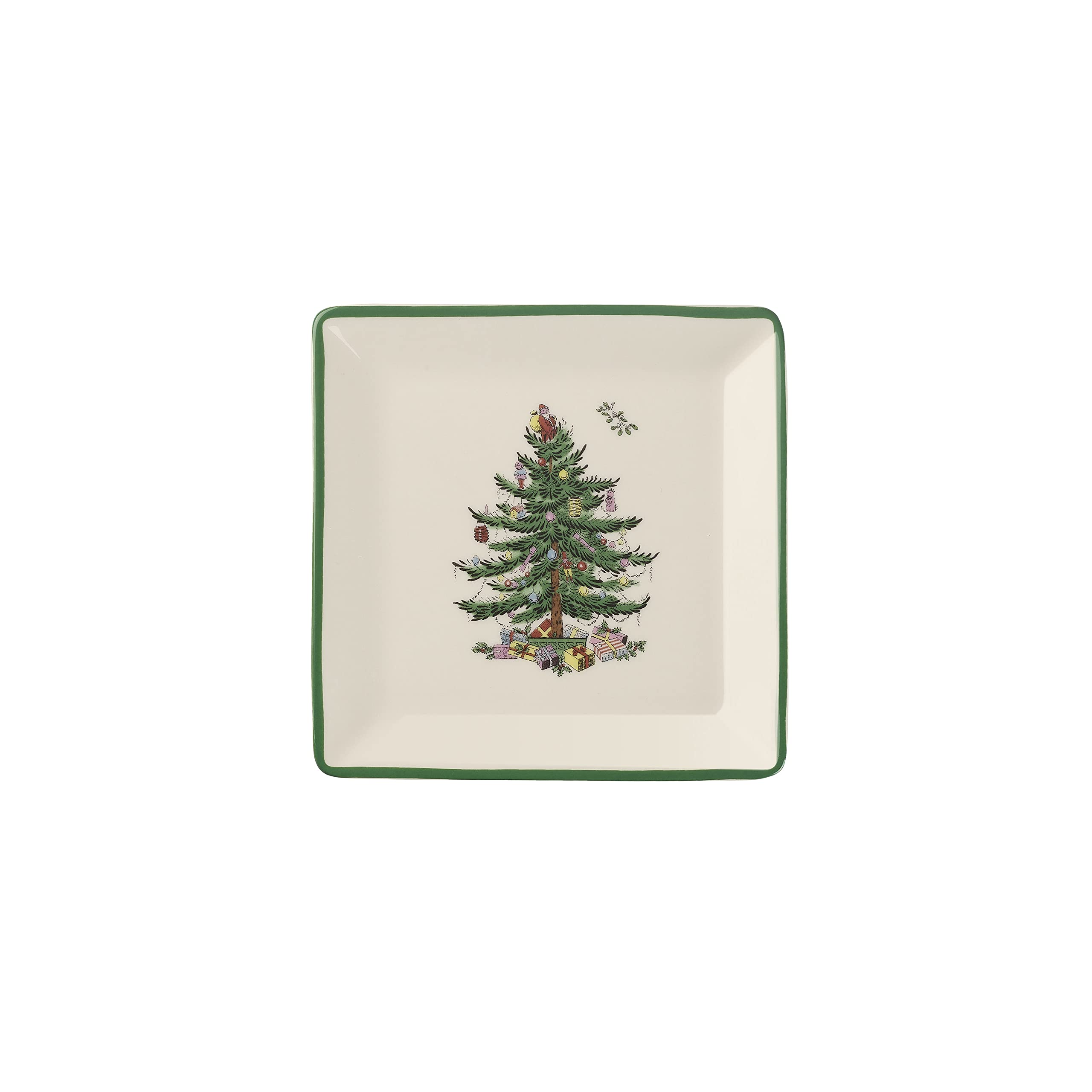 Spode christmas Tree collection Tidbit Square Plates, Set of 4, Made of ceramic, 5, Use for canapes, Sweets, and Desserts, Servi