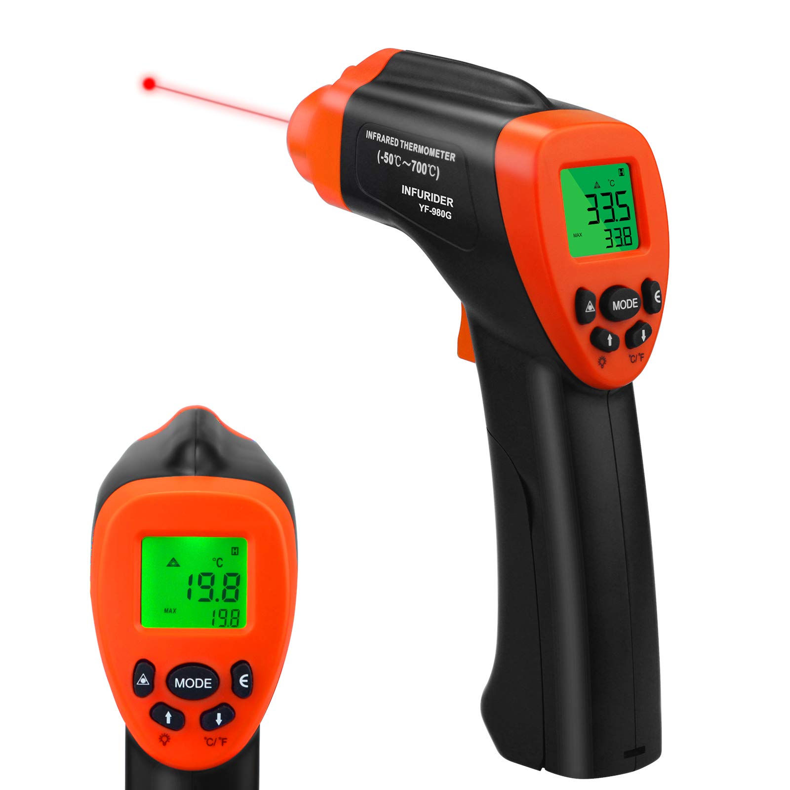 INFURIDER YF-980g Infrared Thermometer,Non-contact Digital Laser Temperature gun -58-1292 IR Temp gauge with 16:1 MaxMin Alarm f